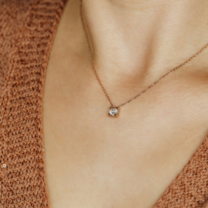 Dainty CZ Diamond Solitaire Necklace: 18K Gold Stainless Steel
