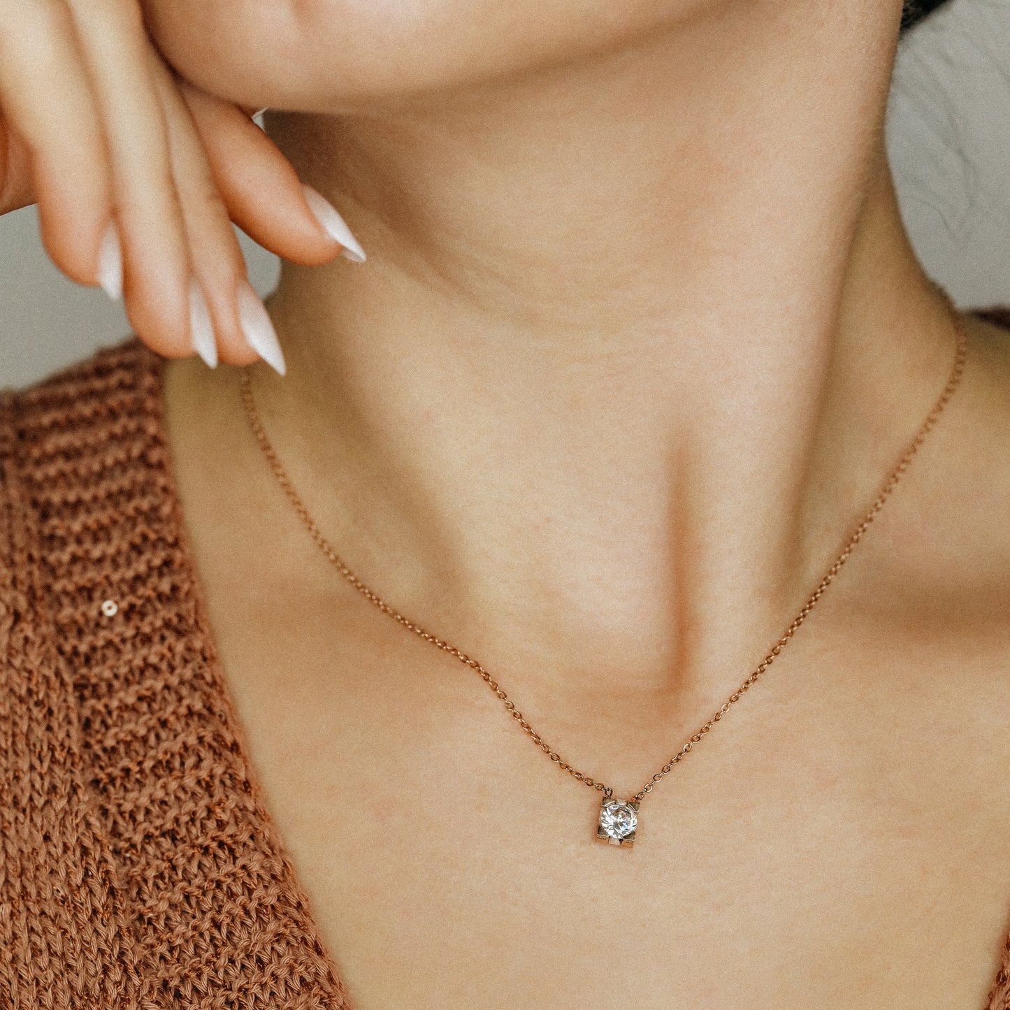Dainty CZ Diamond Solitaire Necklace: 18K Gold Stainless Steel