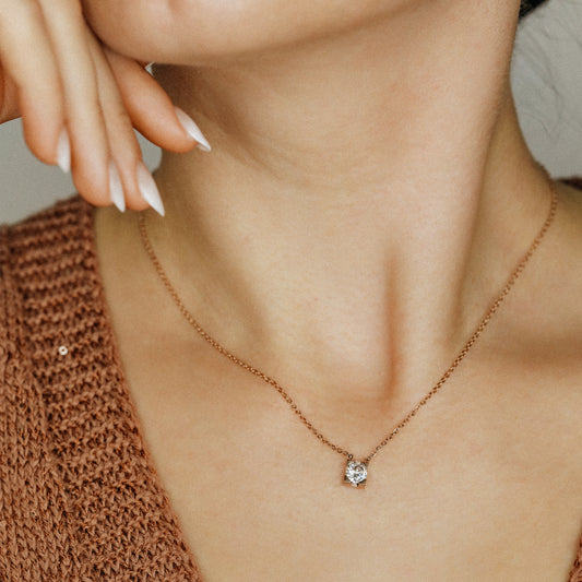 Dainty CZ Diamond Solitaire Necklace: 18K Gold Stainless Steel