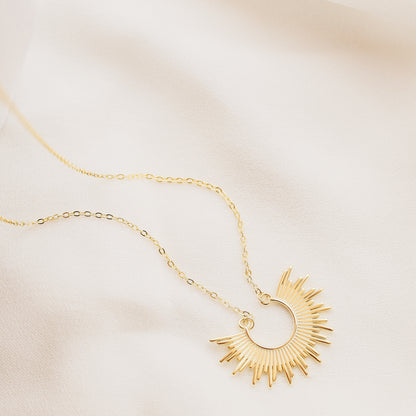 Sun Necklace Dainty Spike Necklace Sunburst Gold Necklace Minimalist Celestial Jewelry Semicircle Sun Pendant Gift For Her