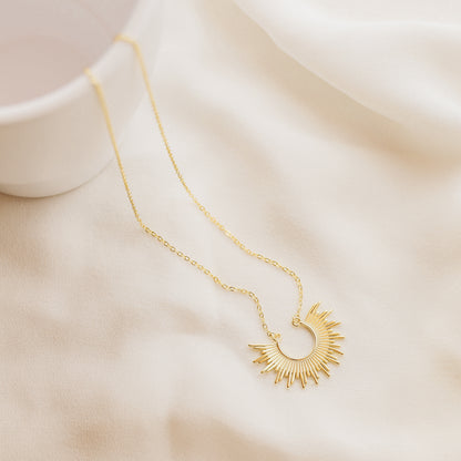 Sun Necklace Dainty Spike Necklace Sunburst Gold Necklace Minimalist Celestial Jewelry Semicircle Sun Pendant Gift For Her