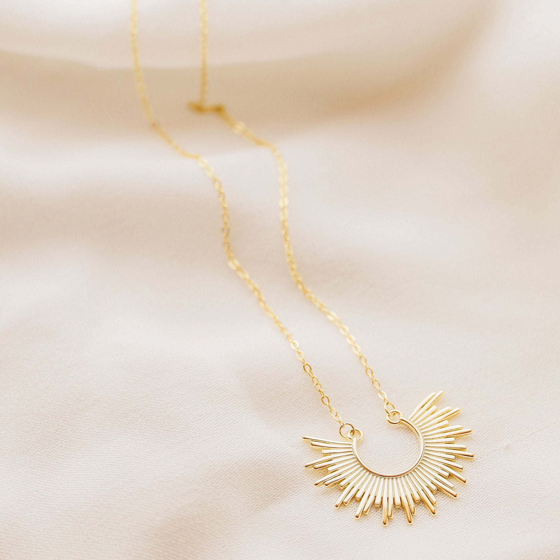 Sun Necklace Dainty Spike Necklace Sunburst Gold Necklace Minimalist Celestial Jewelry Semicircle Sun Pendant Gift For Her