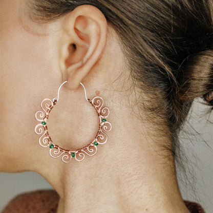 Emerald Hoop Earrings • Green Hoops • May Birthstone • Copper Hoop Earrings • Emerald Jewelry • BYSDMJEWELS