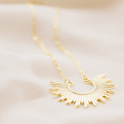 Sun Necklace Dainty Spike Necklace Sunburst Gold Necklace Minimalist Celestial Jewelry Semicircle Sun Pendant Gift For Her