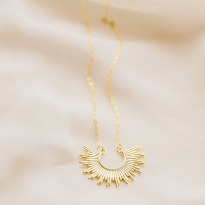 Sun Necklace Dainty Spike Necklace Sunburst Gold Necklace Minimalist Celestial Jewelry Semicircle Sun Pendant Gift For Her