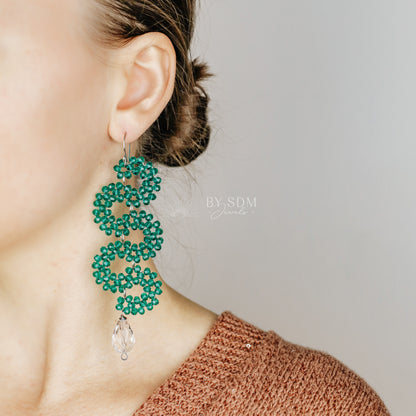 Emerald Earrings • Green Serpent Earrings • Bohemian Beaded Earrings • Statement Dangle Earrings • Emerald Jewelry • BYSDMJEWELS