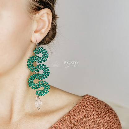 Emerald Earrings • Green Serpent Earrings • Bohemian Beaded Earrings • Statement Dangle Earrings • Emerald Jewelry • BYSDMJEWELS