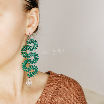 Emerald Earrings • Green Serpent Earrings • Bohemian Beaded Earrings • Statement Dangle Earrings • Emerald Jewelry • BYSDMJEWELS