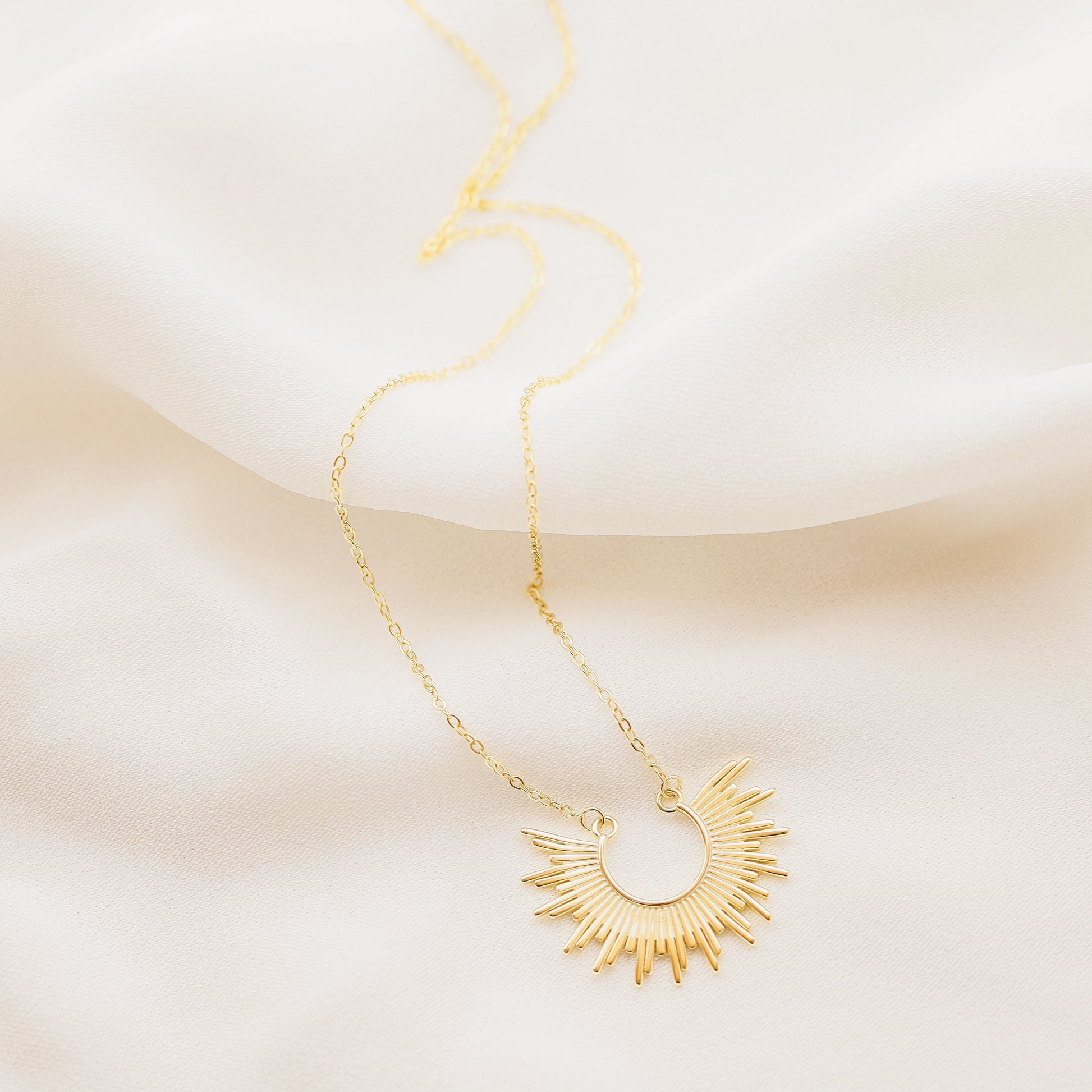 Sun Necklace Dainty Spike Necklace Sunburst Gold Necklace Minimalist Celestial Jewelry Semicircle Sun Pendant Gift For Her