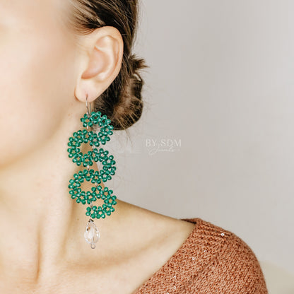 Emerald Earrings • Green Serpent Earrings • Bohemian Beaded Earrings • Statement Dangle Earrings • Emerald Jewelry • BYSDMJEWELS