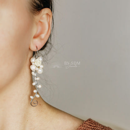 Floral Pearl Earrings • Floral Pearl Bridal Earrings • Floral Wedding Earrings • Floral Pearl Wedding Earrings • BYSDMJEWELS