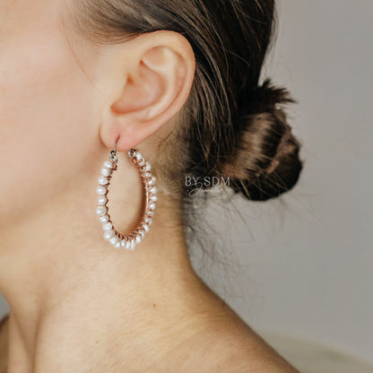 Pearl Earrings • Pearl Hoops • Pearl Hoop Earrings • BYSDMJEWELS