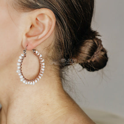 Pearl Earrings • Pearl Hoops • Pearl Hoop Earrings • BYSDMJEWELS