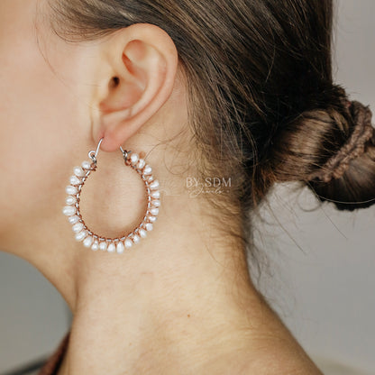 Pearl Earrings • Pearl Hoops • Pearl Hoop Earrings • BYSDMJEWELS