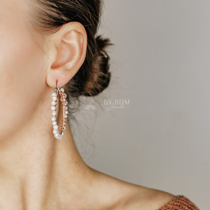 Pearl Earrings • Pearl Hoops • Pearl Hoop Earrings • BYSDMJEWELS