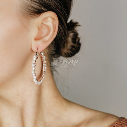 Pearl Earrings • Pearl Hoops • Pearl Hoop Earrings • BYSDMJEWELS