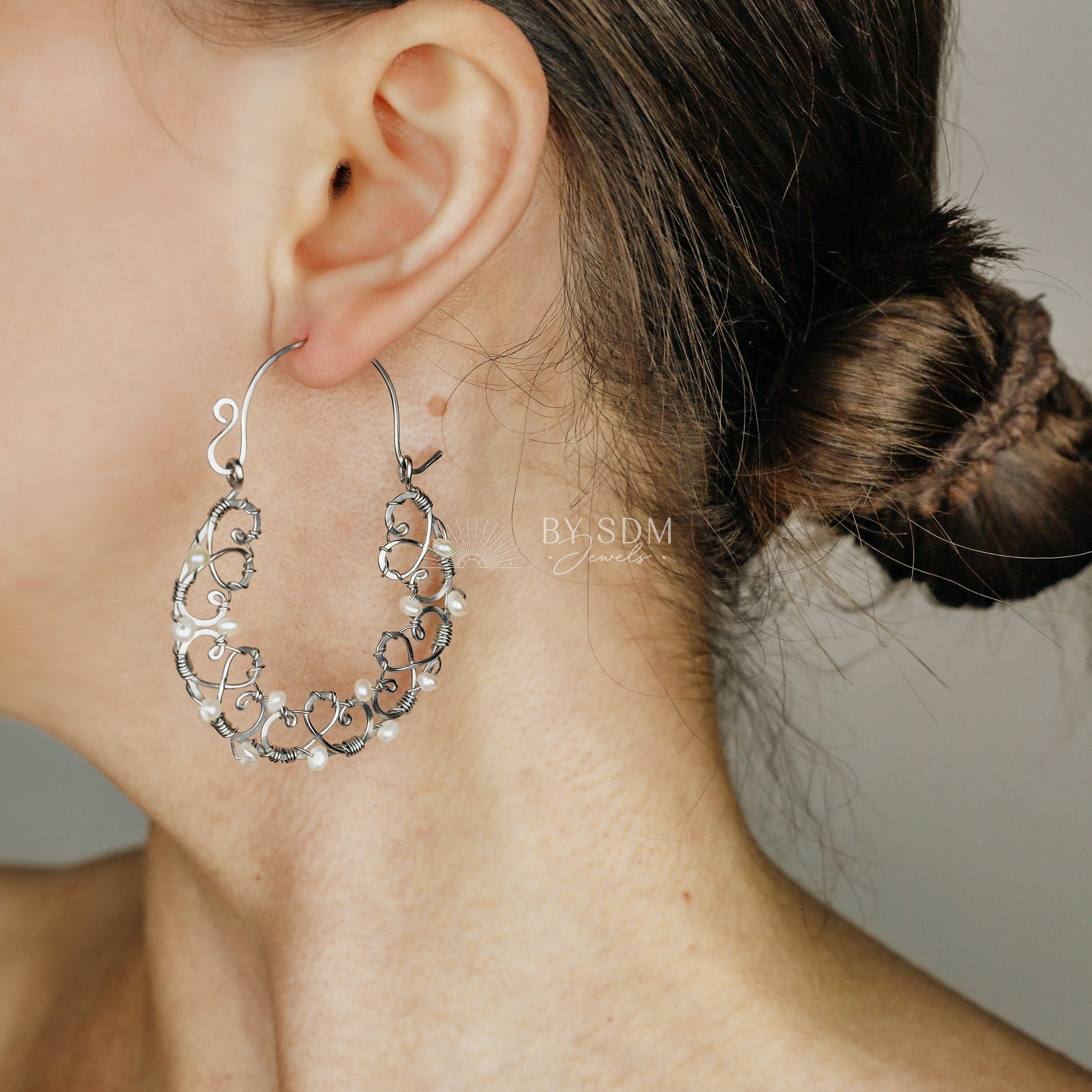 Pearl Earrings • Pearl Hoops • Pearl Hoop Earrings • BYSDMJEWELS