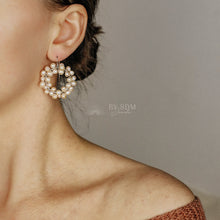 Load image into Gallery viewer, Pearl Earrings • Hoop Earrings • Bridal Freshwater Pearls Earrings • BYSDMJEWELS

