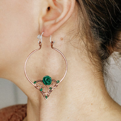 Emerald Hoop Earrings • Green Hoops • May Birthstone • Copper Hoop Earrings • Emerald Jewelry • BYSDMJEWELS