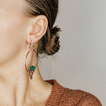 Emerald Hoop Earrings • Green Hoops • May Birthstone • Copper Hoop Earrings • Emerald Jewelry • BYSDMJEWELS