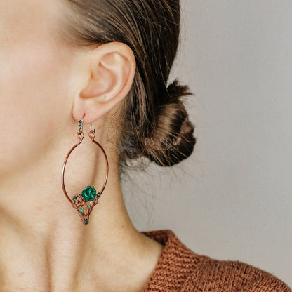 Emerald Hoop Earrings • Green Hoops • May Birthstone • Copper Hoop Earrings • Emerald Jewelry • BYSDMJEWELS