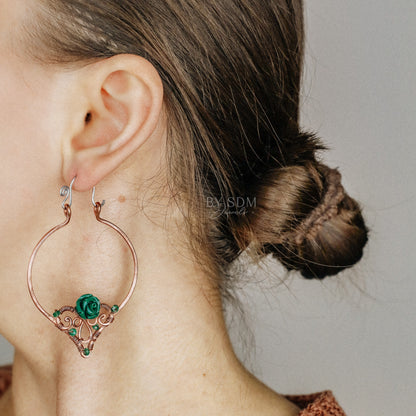 Emerald Hoop Earrings • Green Hoops • May Birthstone • Copper Hoop Earrings • Emerald Jewelry • BYSDMJEWELS