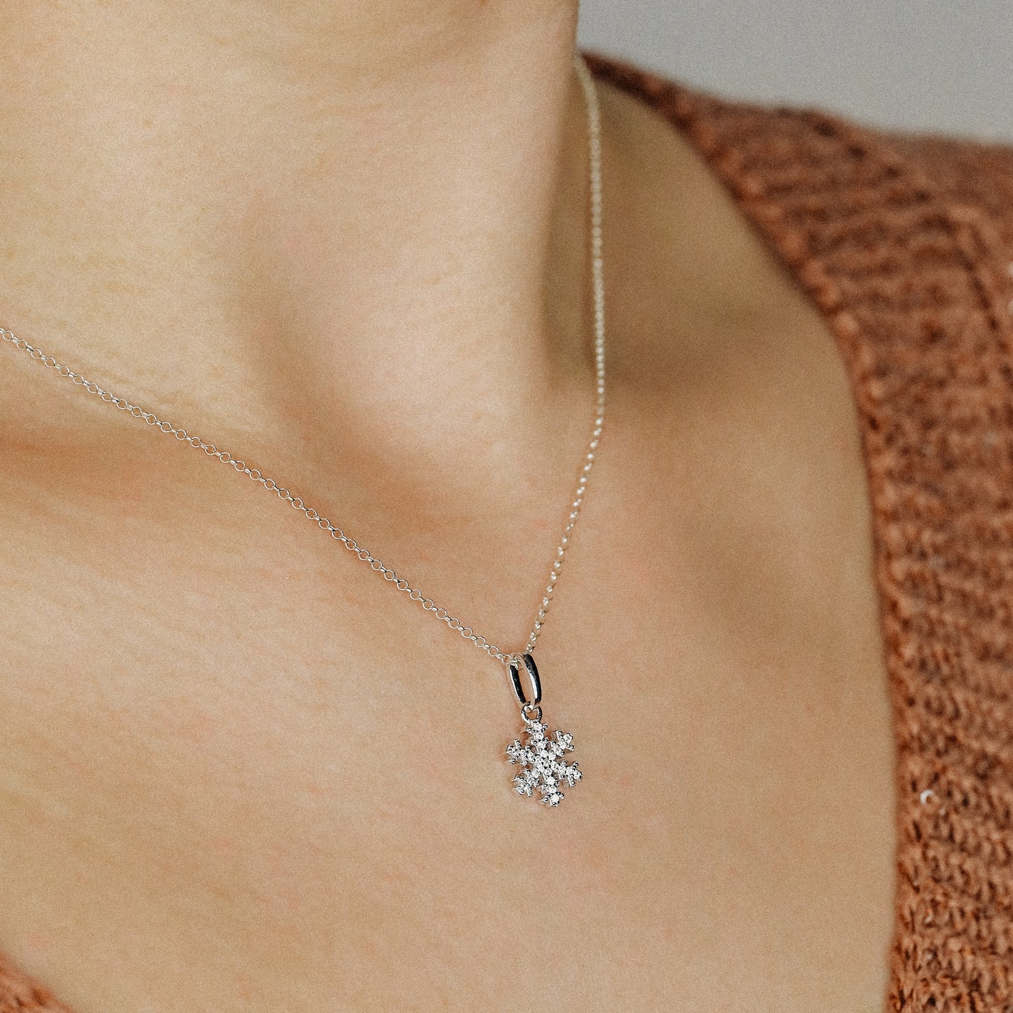 Sterling Silver Snowflake Necklace: Dainty Winter Holiday Jewelry