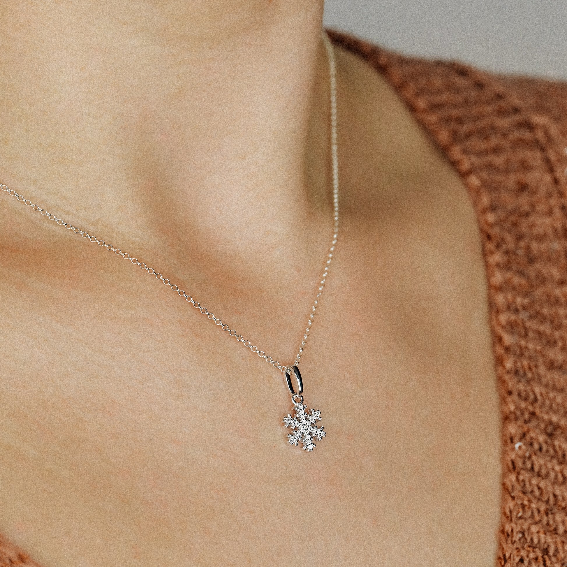 Sterling Silver Snowflake Necklace: Dainty Winter Holiday Jewelry