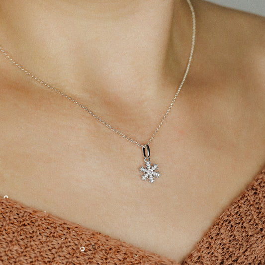 Sterling Silver Snowflake Necklace: Dainty Winter Holiday Jewelry