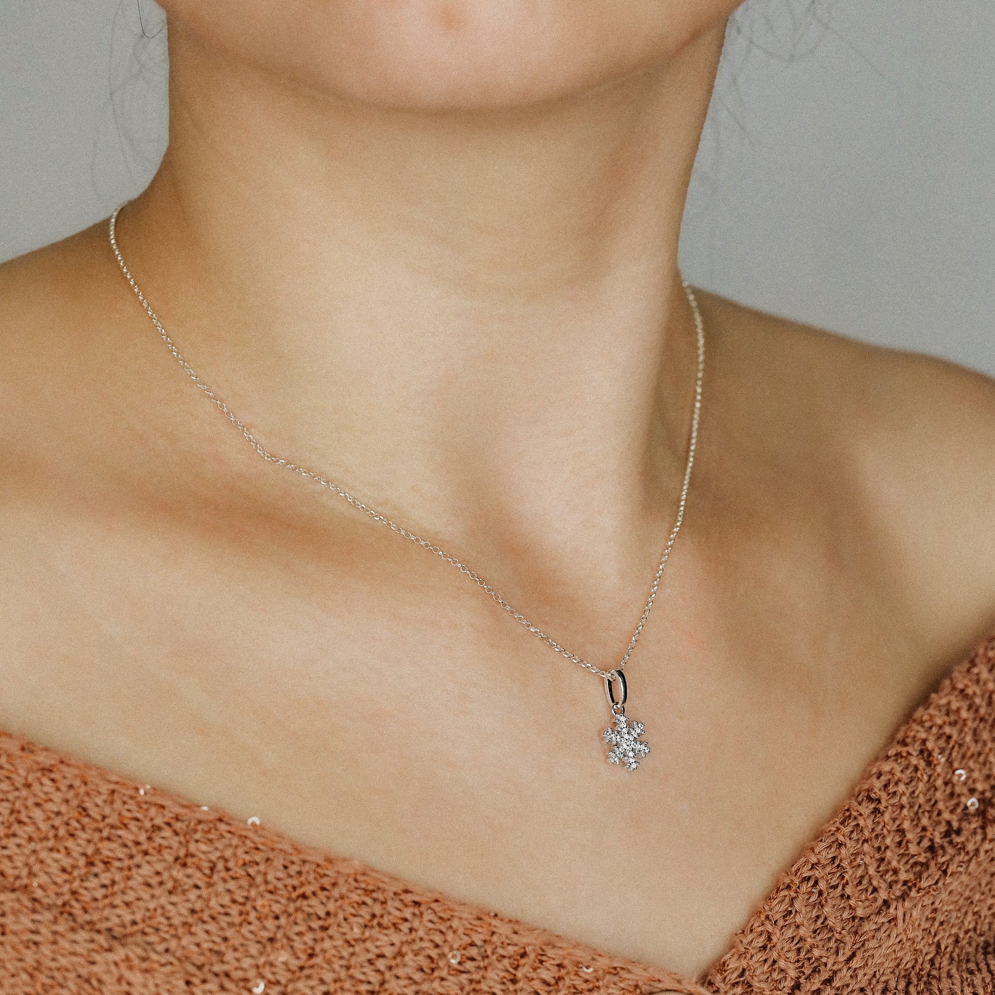Sterling Silver Snowflake Necklace: Dainty Winter Holiday Jewelry