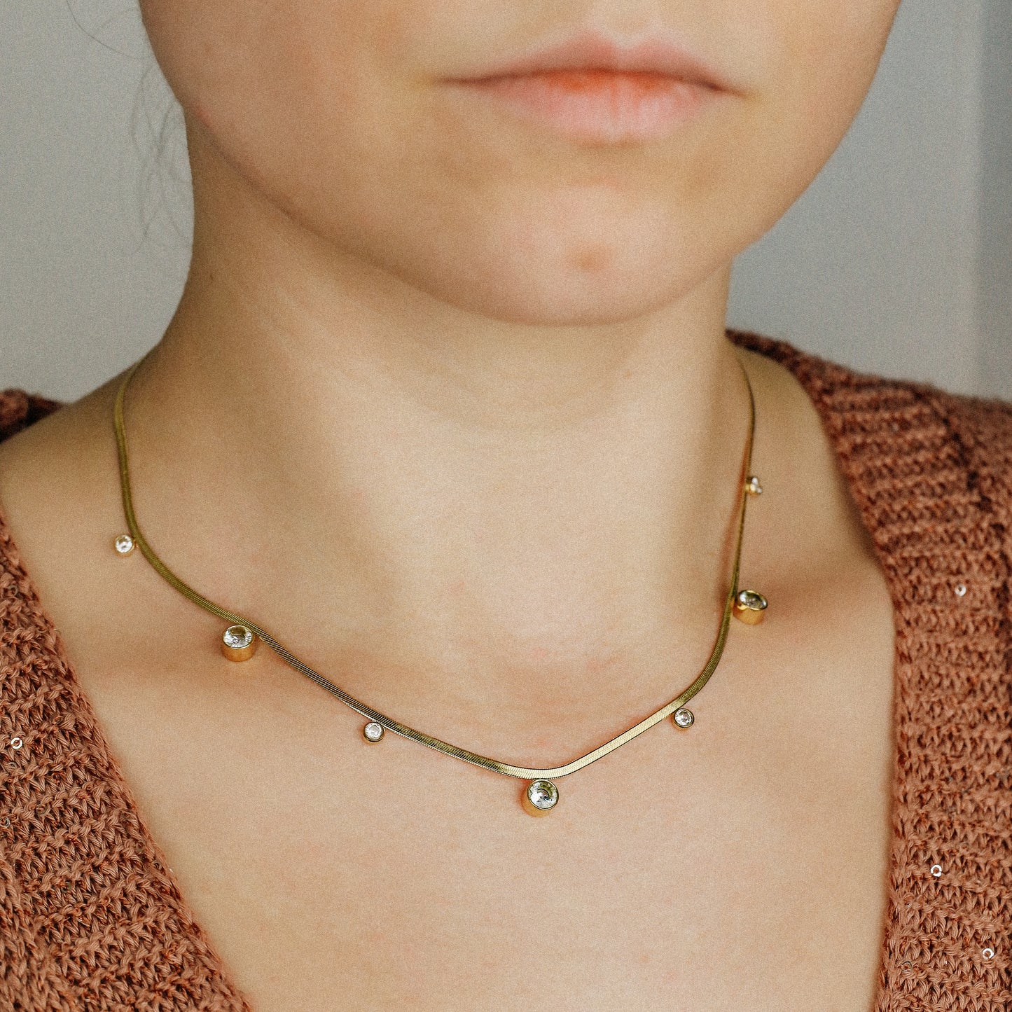 Gold Snake Chain Choker: Stainless Steel Herringbone Necklace