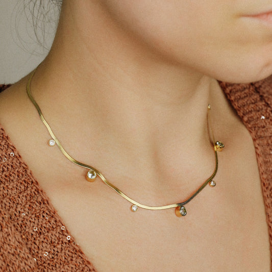 Gold Snake Chain Choker: Stainless Steel Herringbone Necklace
