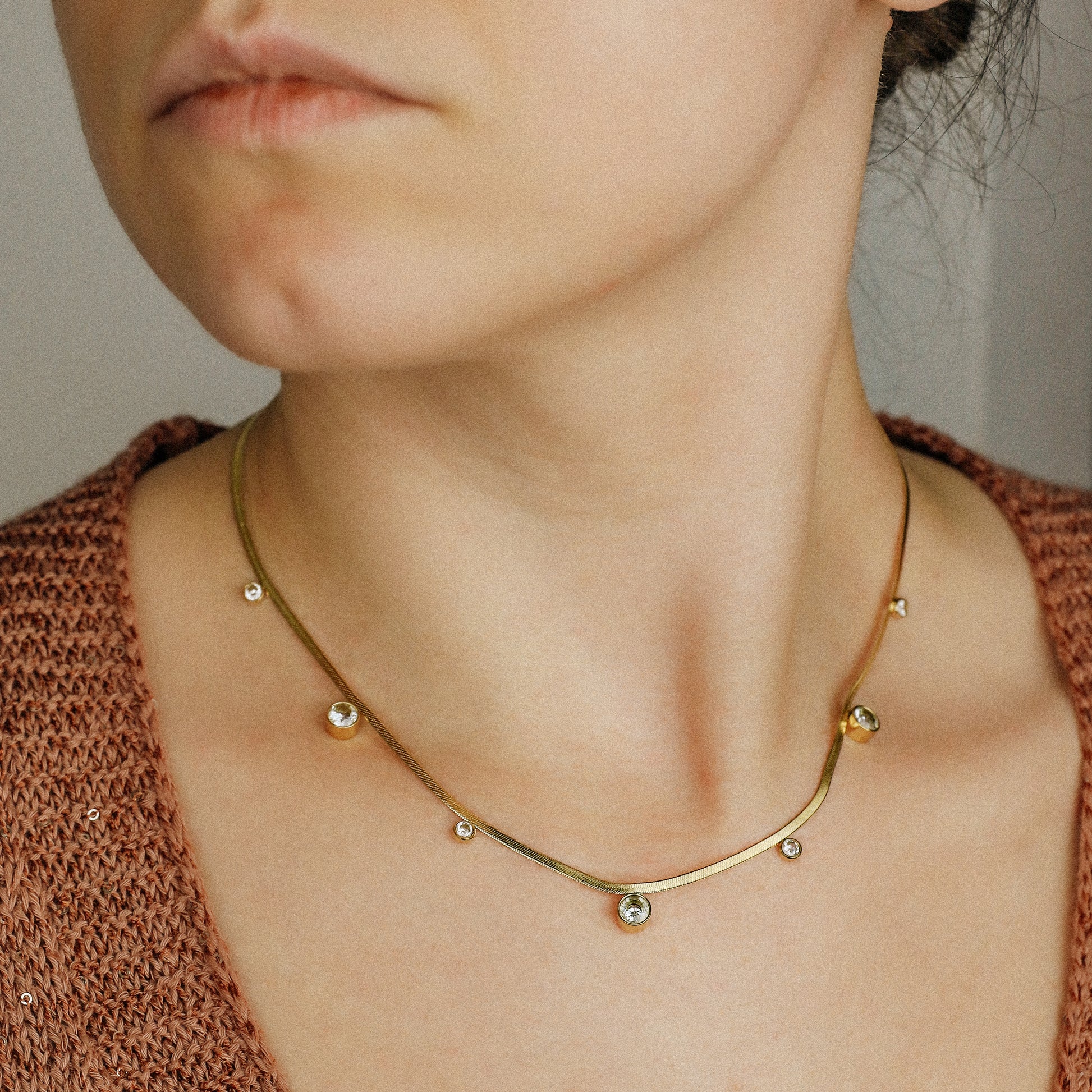 Gold Snake Chain Choker: Stainless Steel Herringbone Necklace
