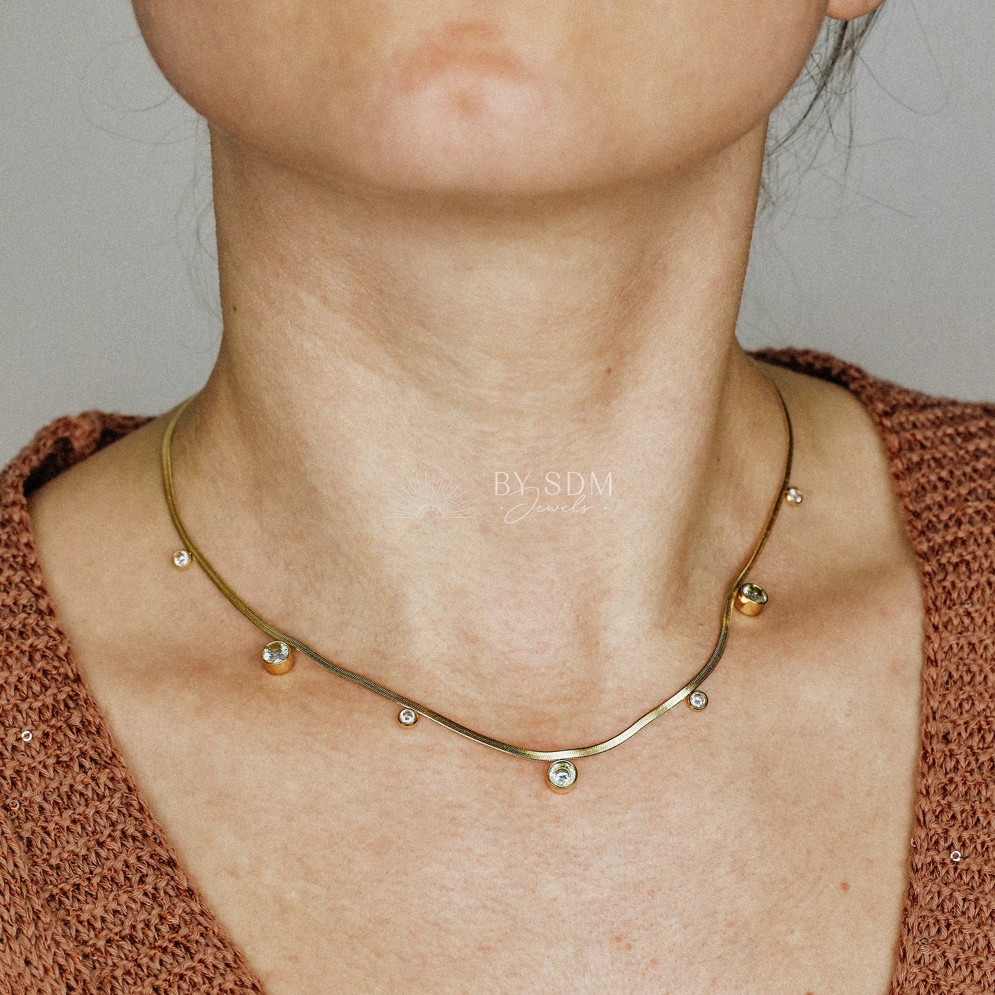 Gold Snake Chain Choker Necklace • Herringbone Chain Necklace • Thick Chain Necklace • Bold Chain Necklace Plain • BYSDMJEWELS