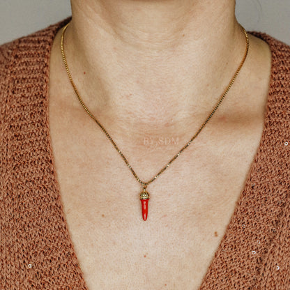 Lucky Horn Necklace • Italian Horn Necklace • Red Horn • Italy Luckycharm Cornicello • Cornetto Necklace • BYSDMJEWELS