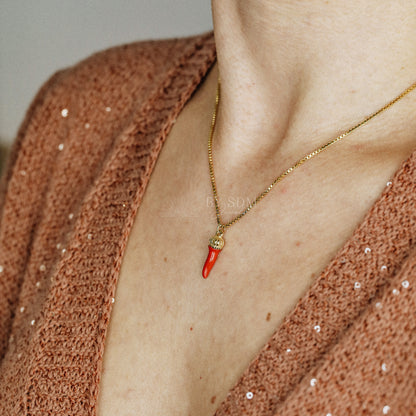 Lucky Horn Necklace • Italian Horn Necklace • Red Horn • Italy Luckycharm Cornicello • Cornetto Necklace • BYSDMJEWELS