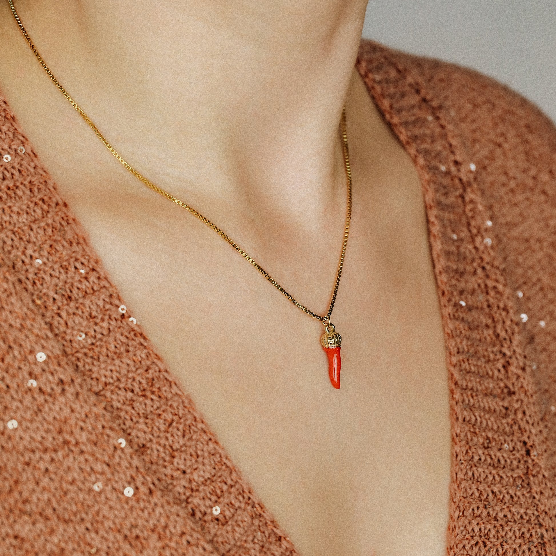 Italian Horn Necklace: 18K Gold Cornicello Luckycharm