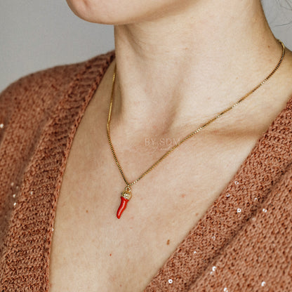 Lucky Horn Necklace • Italian Horn Necklace • Red Horn • Italy Luckycharm Cornicello • Cornetto Necklace • BYSDMJEWELS