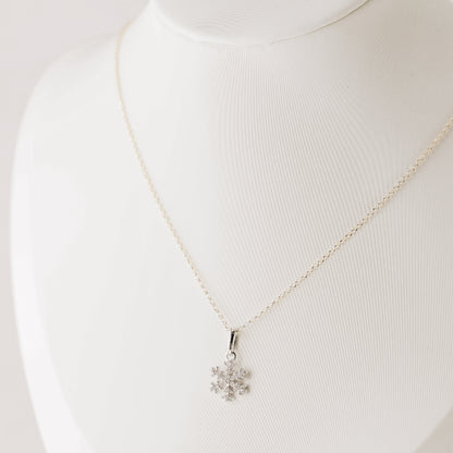 Sterling Silver Snowflake Necklace: Dainty Winter Holiday Jewelry
