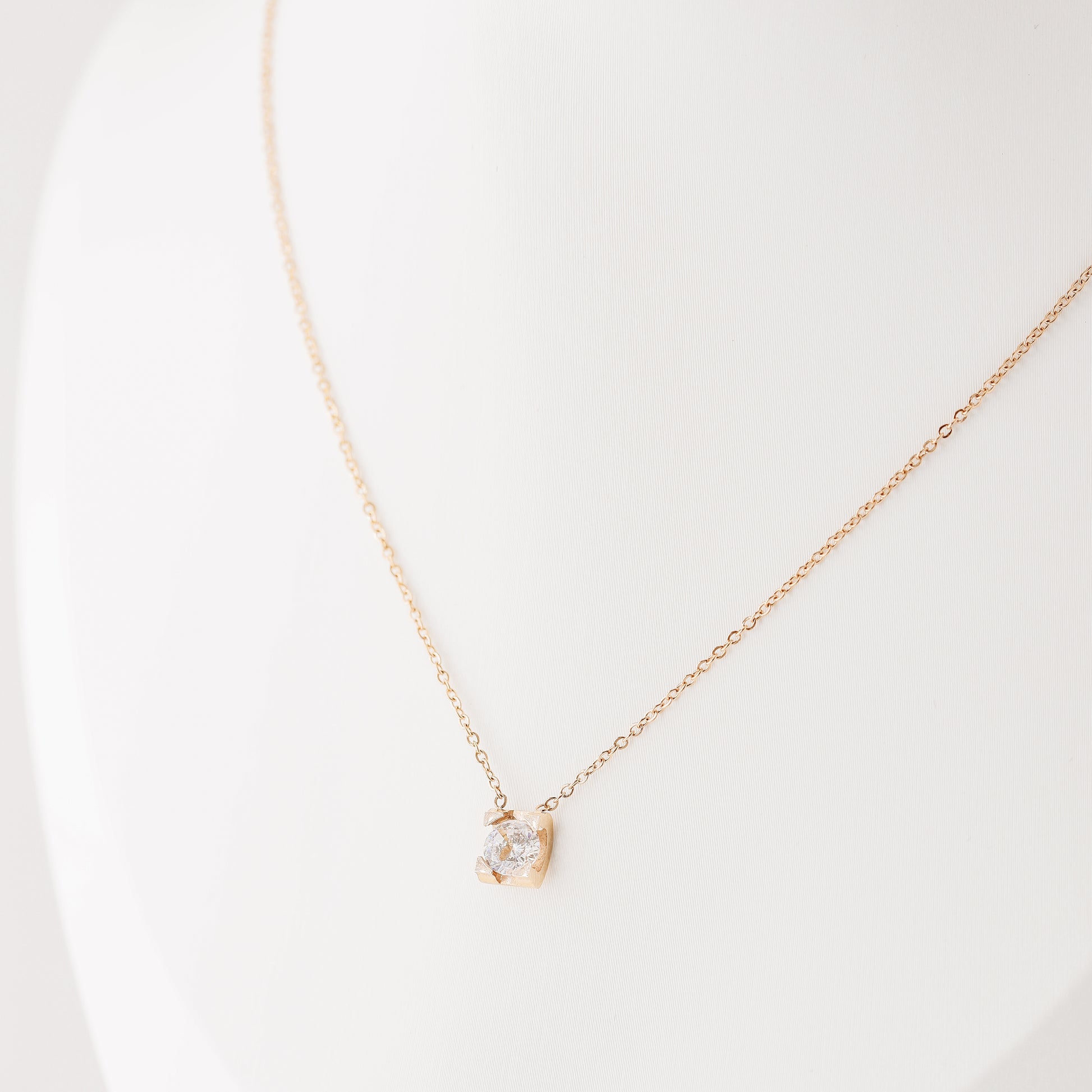 Dainty CZ Diamond Solitaire Necklace: 18K Gold Stainless Steel