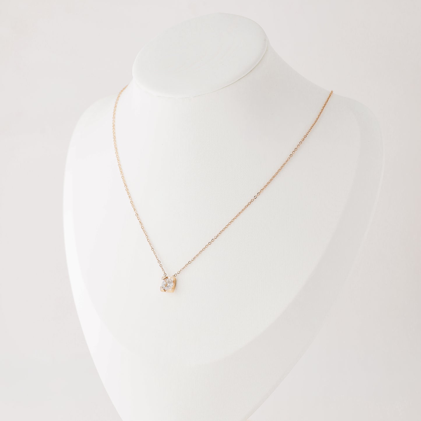 Dainty CZ Diamond Solitaire Necklace: 18K Gold Stainless Steel