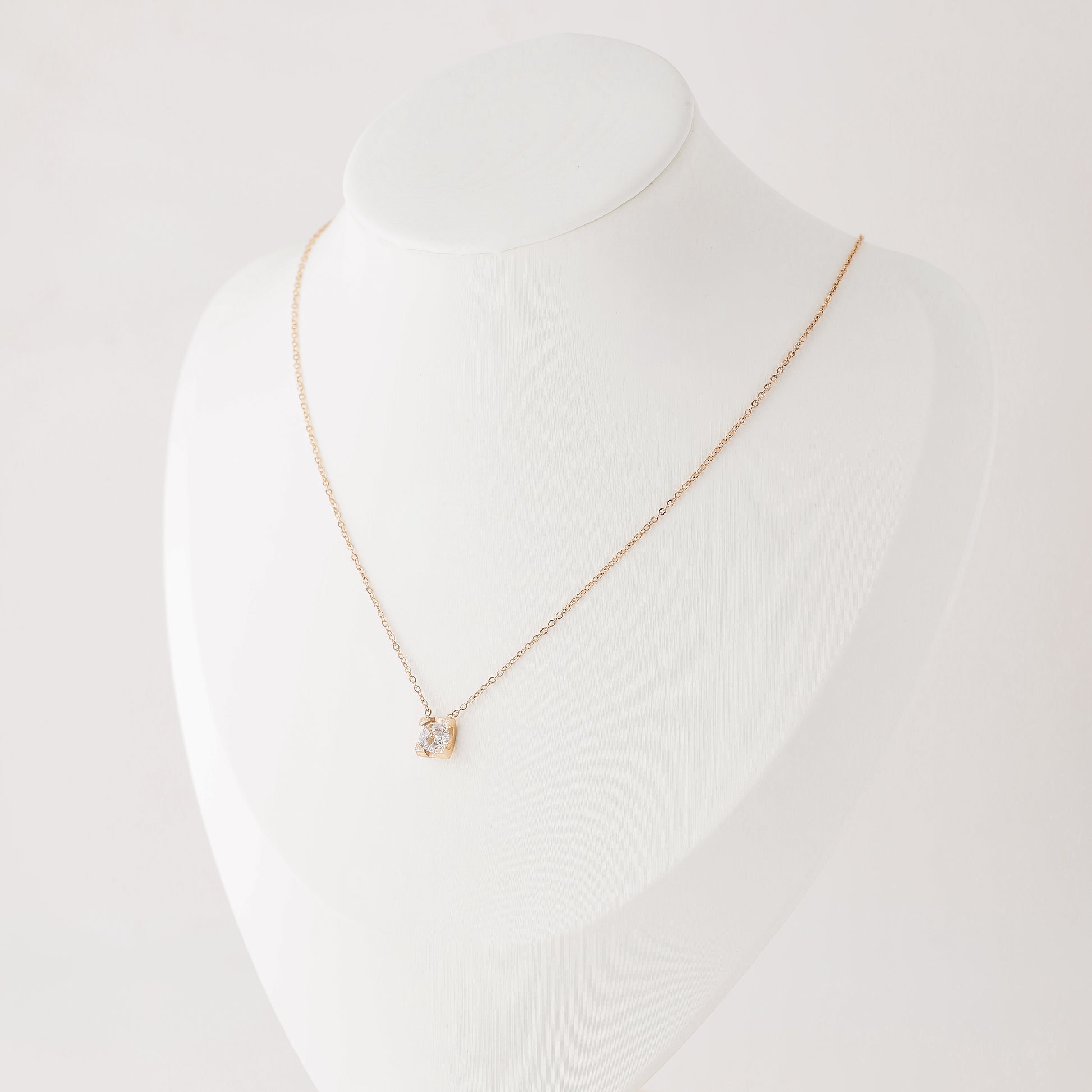 Dainty CZ Diamond Solitaire Necklace: 18K Gold Stainless Steel