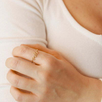 Minimal custom name ring with delicate chain detail