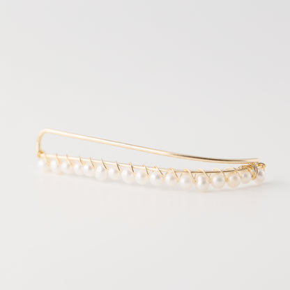 Handmade 50 mm pearl ear climber earrings worn along the natural curve of the ear, featuring tiny 2–3 mm pearls arranged in a delicate climbing design for one standard lobe piercing, available as a pair, single left ear climber or single right ear climber in solid 925 sterling silver, 14k gold filled and 14k rose gold filled, with ear climber lengths available from 10mm to 50mm.