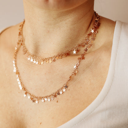 Rose Gold Star Necklace, Dangle Stars Necklace, Celestial Jewelry, Star Drop Necklace 925 Sterling Silver, Layered Necklace, Dainty Necklace