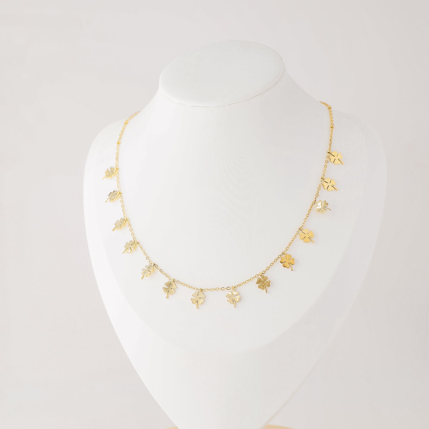 Shop the Four-Leaf Clover Station Necklace in durable stainless steel. Available in Silver, Gold, and Rose Gold. Tarnish-free & waterproof