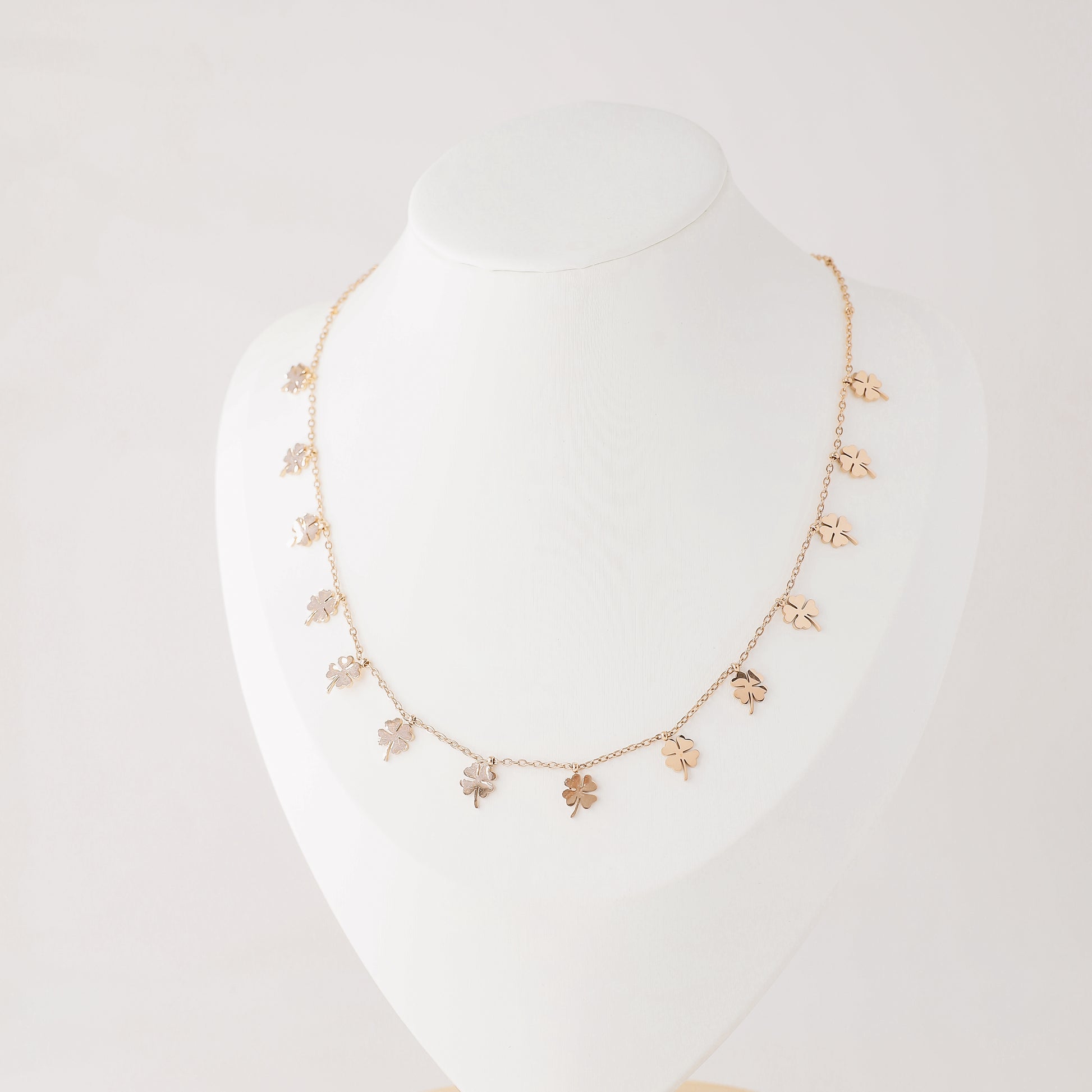 Shop the Four-Leaf Clover Station Necklace in durable stainless steel. Available in Silver, Gold, and Rose Gold. Tarnish-free & waterproof