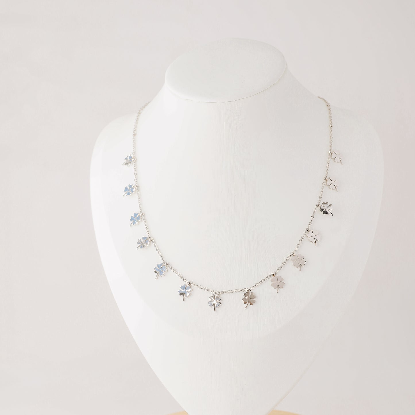 Shop the Four-Leaf Clover Station Necklace in durable stainless steel. Available in Silver, Gold, and Rose Gold. Tarnish-free & waterproof
