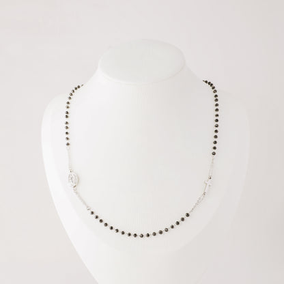 Dainty Black Rosary Necklace, Catholic Jewelry, Plain Cross Stainless Steel