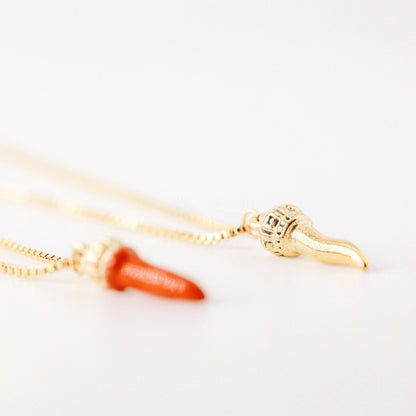 Lucky Horn Necklace • Italian Horn Necklace • Red Horn • Italy Luckycharm Cornicello • Cornetto Necklace • BYSDMJEWELS